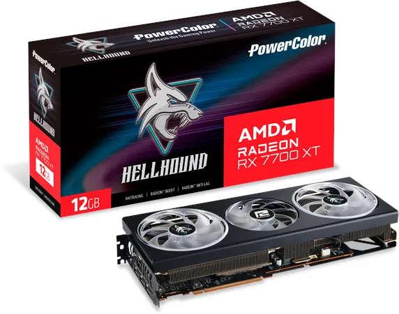 PowerColor Radeon RX 7700 XT Hellhound OC - 12GB GDDR6 VRAM - Grafikkort